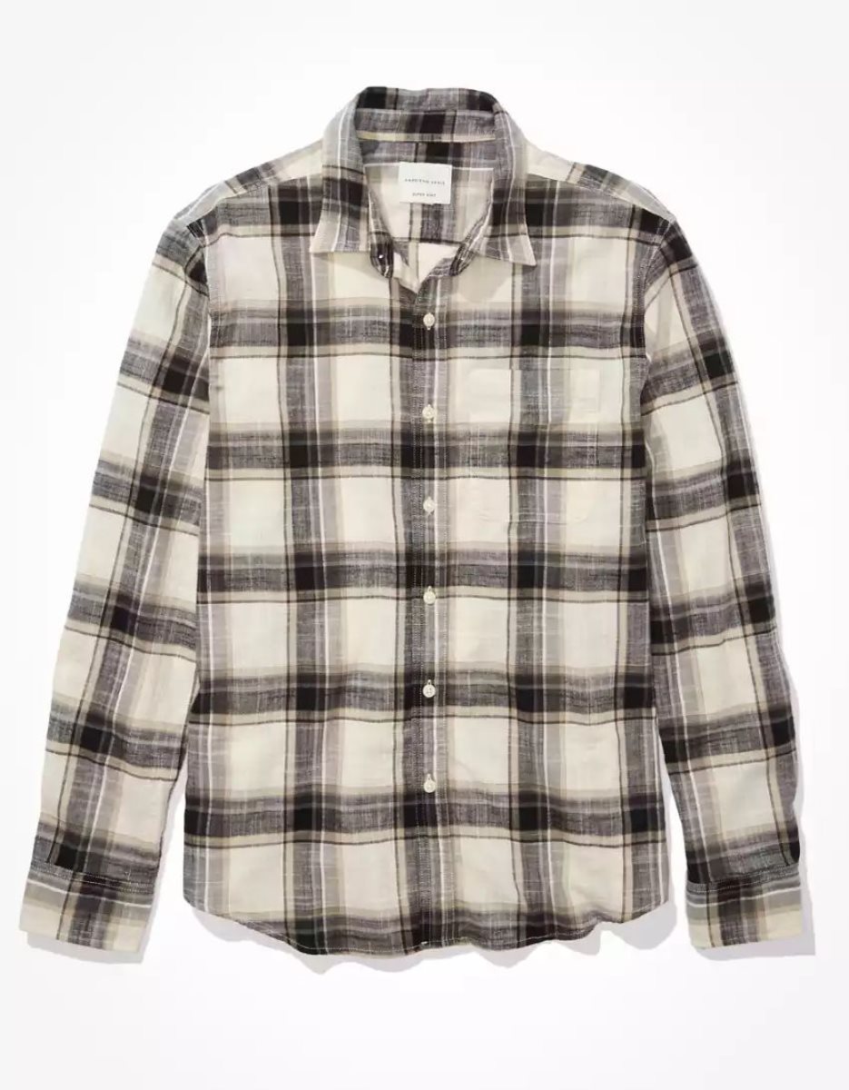 Hauts Flanelle American Eagle AE Super Soft Everyday Plaid Button-Up Shirt Grise Homme | HVO-25645474